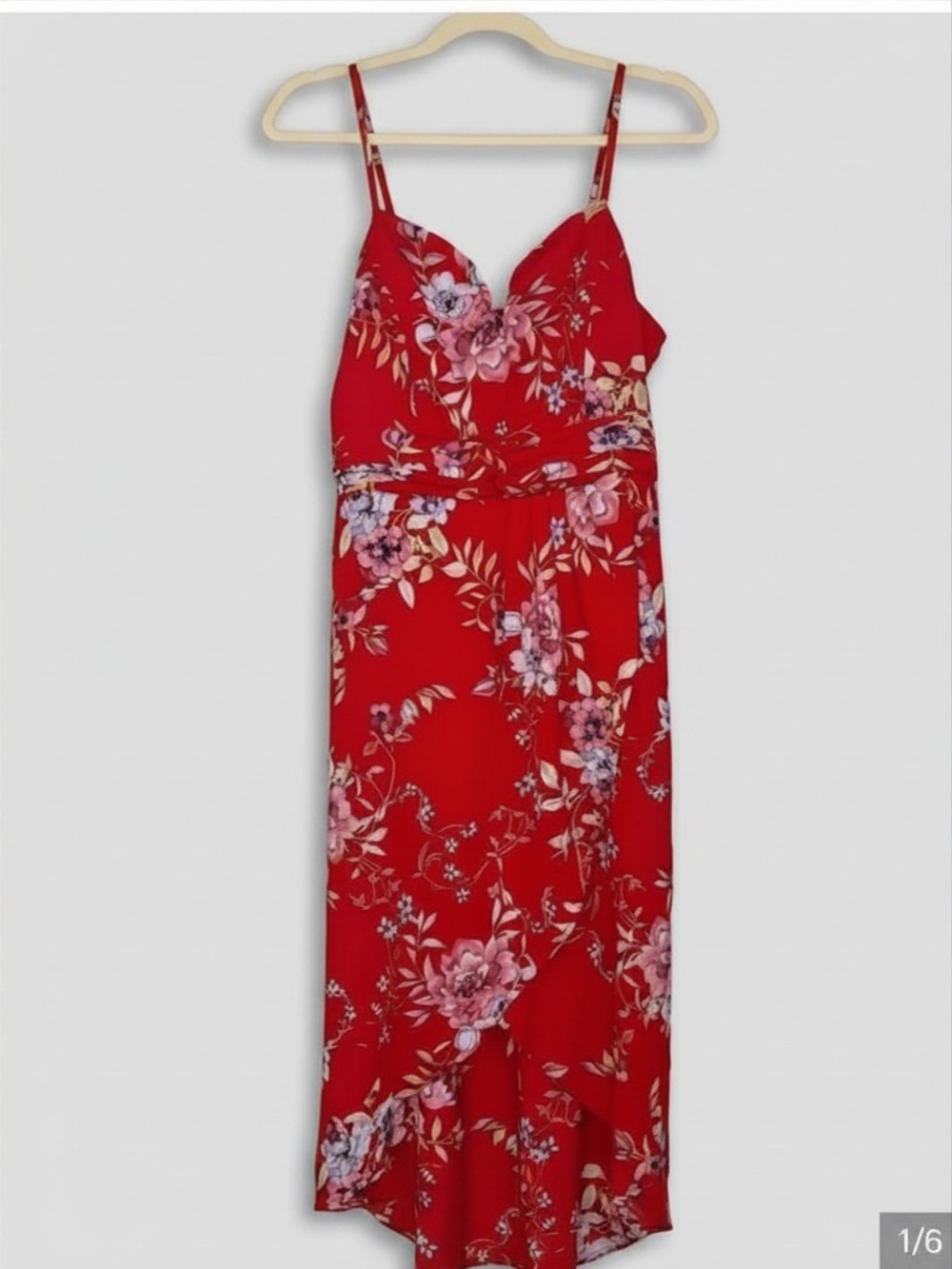 Lulu's NWT  “My Favorite Day Red Floral tropical Print Tulip Skirt Midi Dress